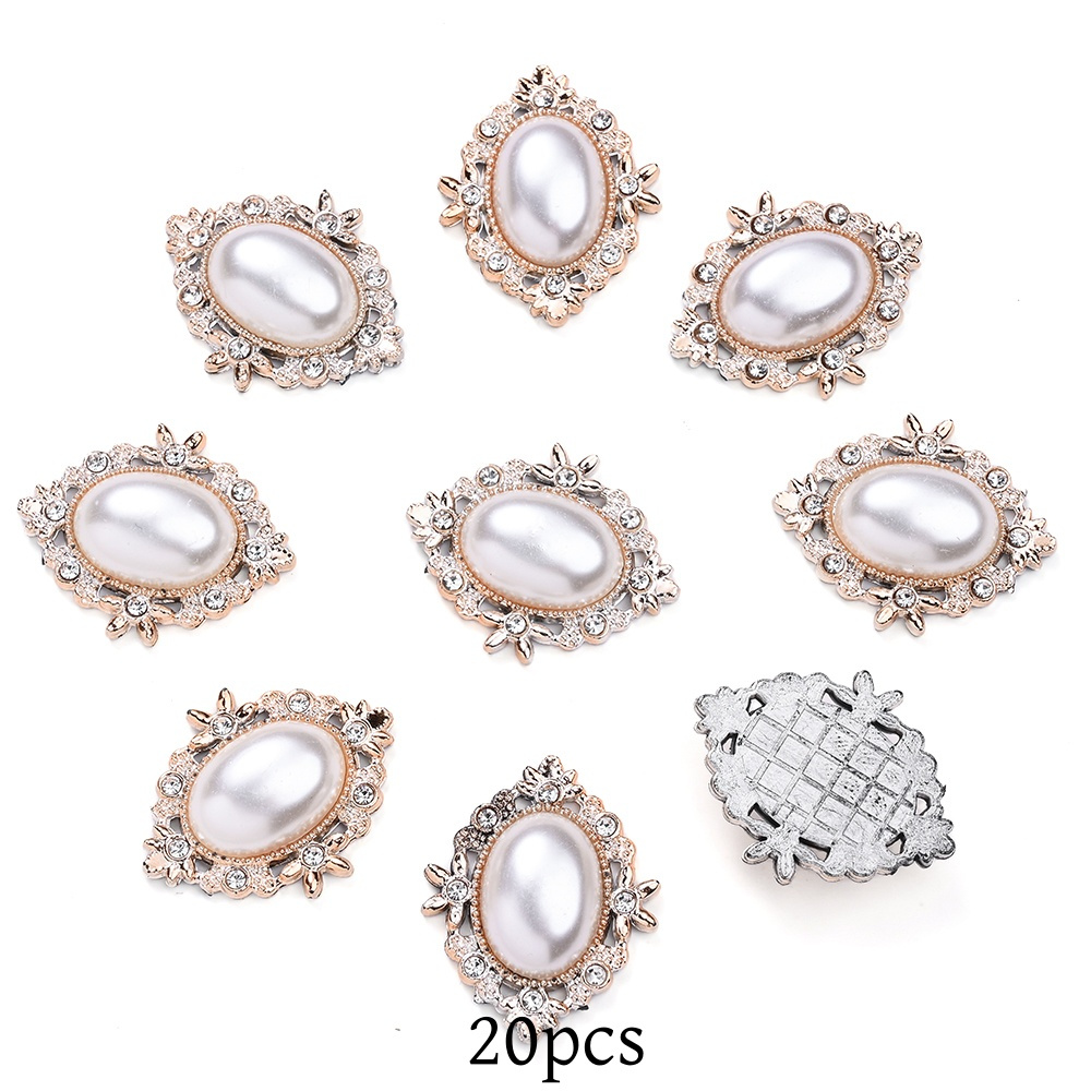 20pcs White Love & Flower Flatback Beads with Rhinestones